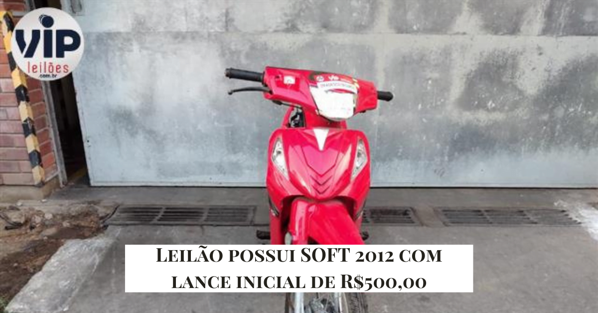 Leilão possui SOFT 2012 com lance inicial de R$500,00